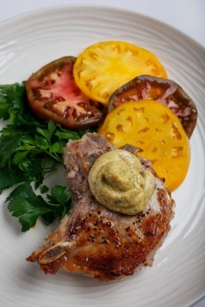 Pan-fried veal chops with rosemary-almond aioli
