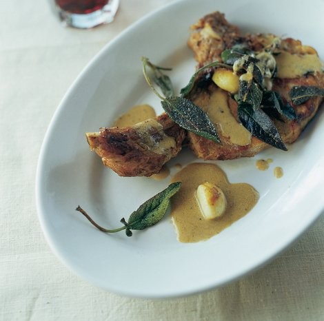 Pan-fried veal chops with lemon, sage, and mascarpone