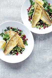 Pan-fried whiting with pomegranate salad