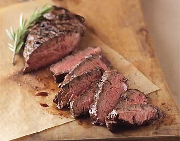 Pan-grilled beer-marinated hanger steak
