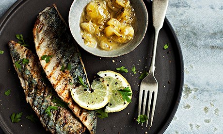 Pan-grilled summer mackerel with green gooseberry sauce