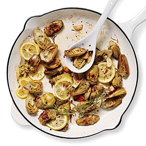 Pan-roasted artichokes with lemon and garlic
