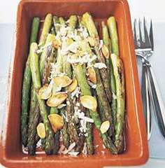 Pan-roasted asparagus with toasted garlic and Parmesan