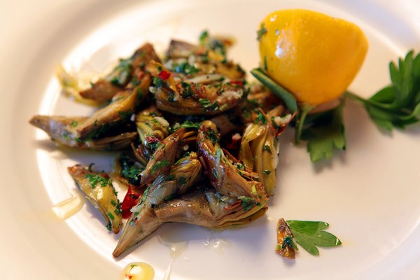 Pan-roasted baby artichokes