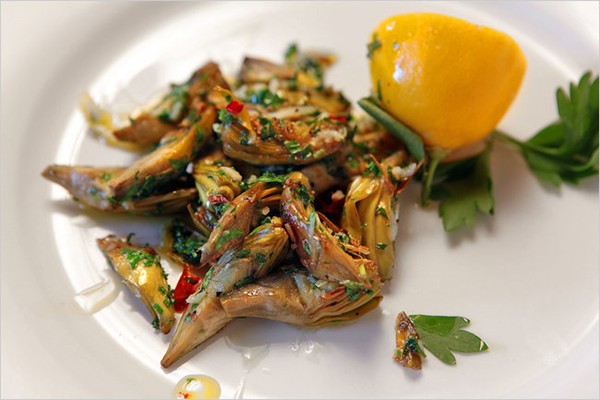 Pan-roasted baby artichokes
