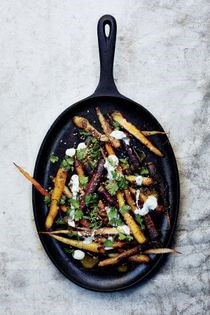 Pan-roasted baby carrots, orange, cilantro, sesame & spiced yogurt