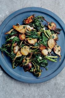 Pan-roasted baby turnips with their greens & chimichurri