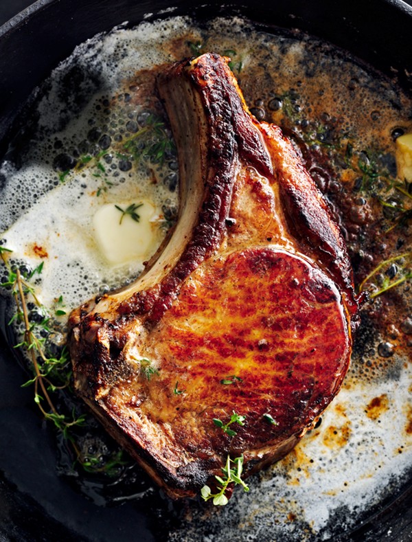 Pan-roasted brined pork chop