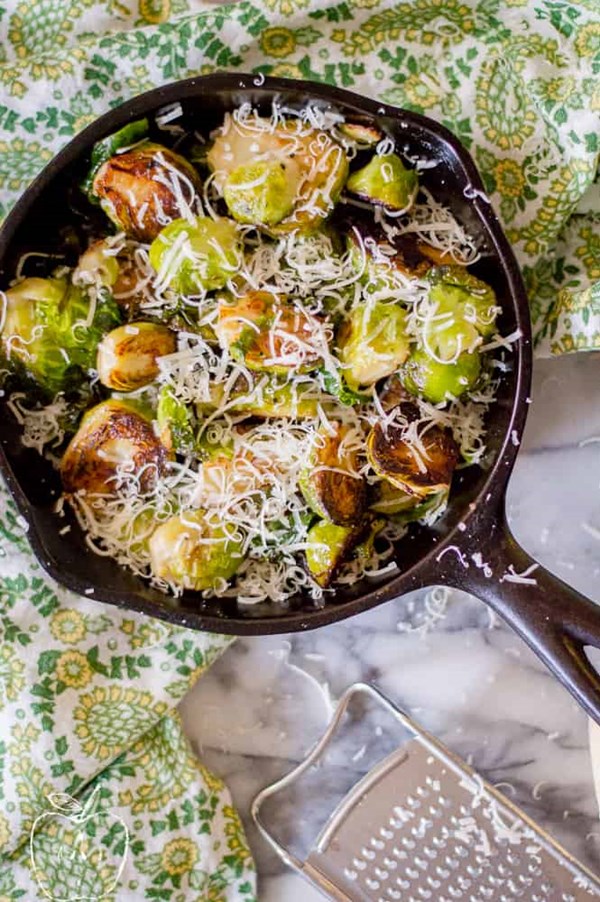 Pan-roasted Brussels sprouts with brown butter and Parmesan