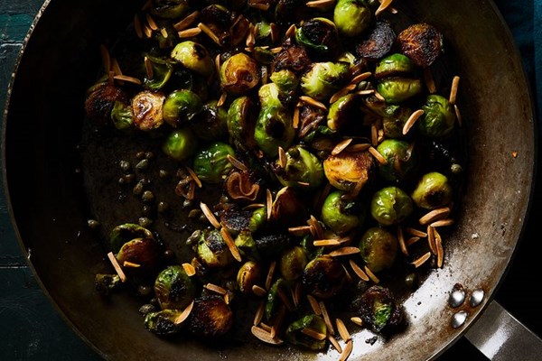 Pan-roasted Brussels sprouts with capers and almonds