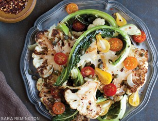 Pan-roasted cauliflower steaks with tomatoes & capers
