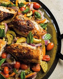 Pan-roasted chicken and summer vegetables with herbes de Provence
