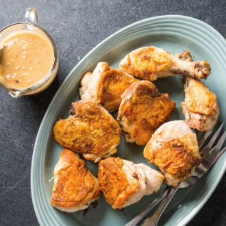 Pan-roasted chicken with Cognac-mustard sauce
