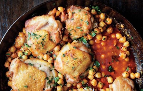 Pan-roasted chicken with harissa chickpeas