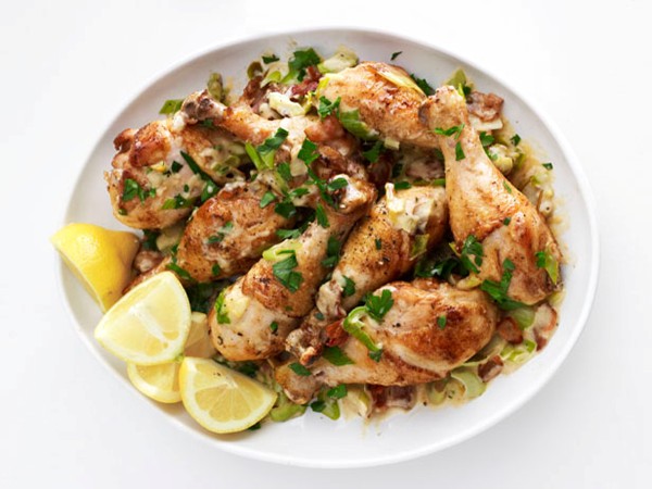 Pan-roasted chicken with leeks