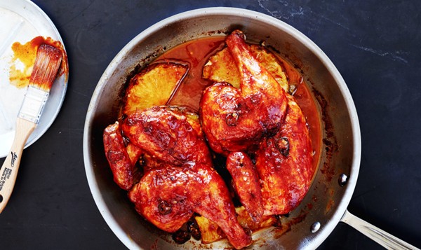 Pan-roasted chicken with pineapple-chile glaze
