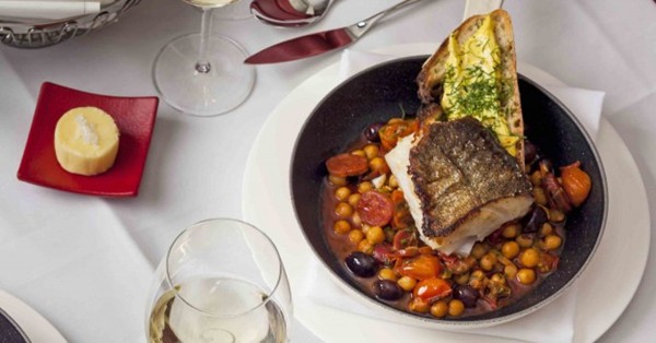 Pan roasted cod with chickpeas, piquillo and chorizo