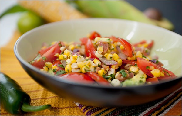 Pan-roasted corn and tomato salad