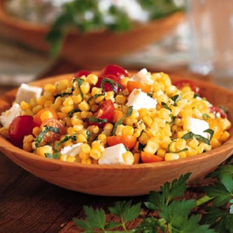 Pan-roasted corn salad with tomatoes & feta