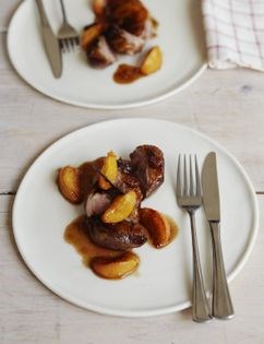 Pan-roasted duck breast with spiced peaches