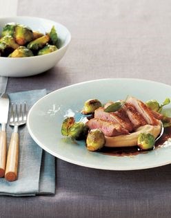 Pan-roasted duck breasts with chestnut puree and honey gastrique