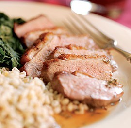 Pan-roasted duck breasts with sherry, honey & thyme sauce