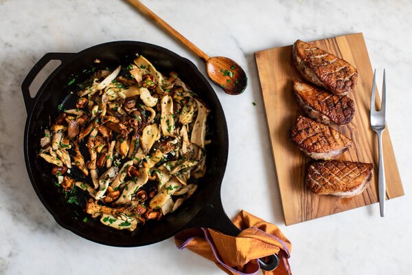 Pan-roasted duck with wild mushrooms