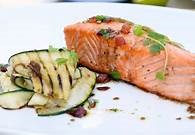 Pan-roasted fjord trout with courgettes and sauce vierge