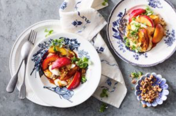 Pan-roasted fruit with crunchy walnuts
