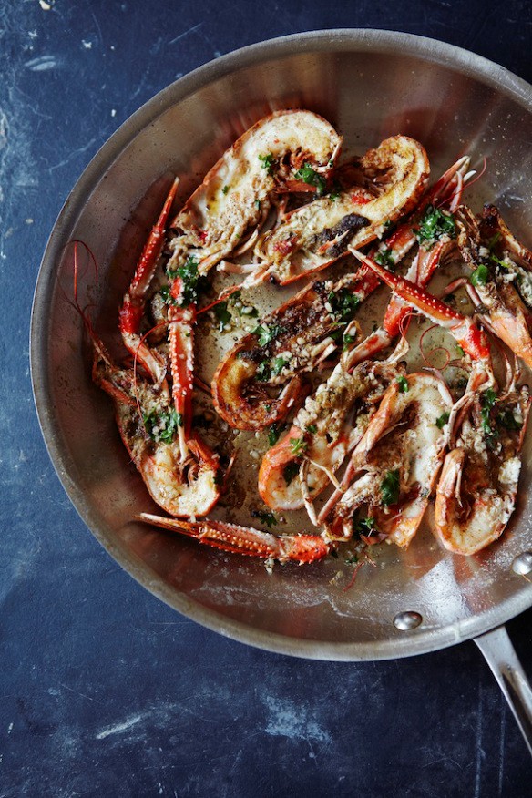 Pan-roasted langoustines with coriander