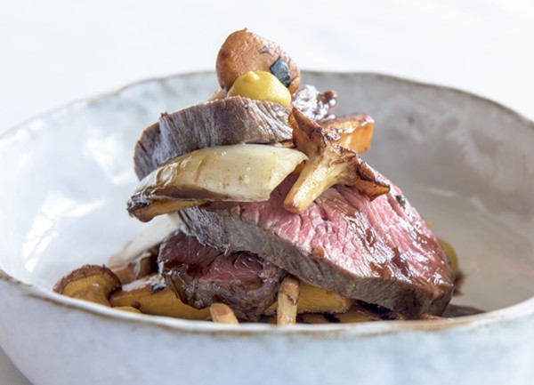 Pan-roasted loin of Irish beef with butternut squash, girolles and Treviso