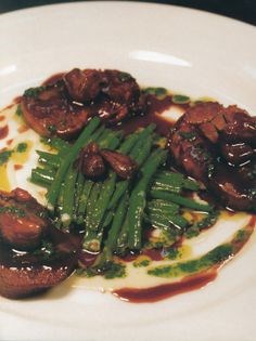 Pan-roasted ox tongue with salad of green beans, shallots and rosemary oil