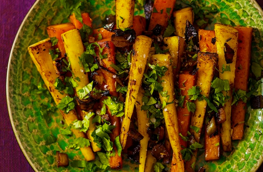Pan-roasted parsnips and carrots with cumin butter