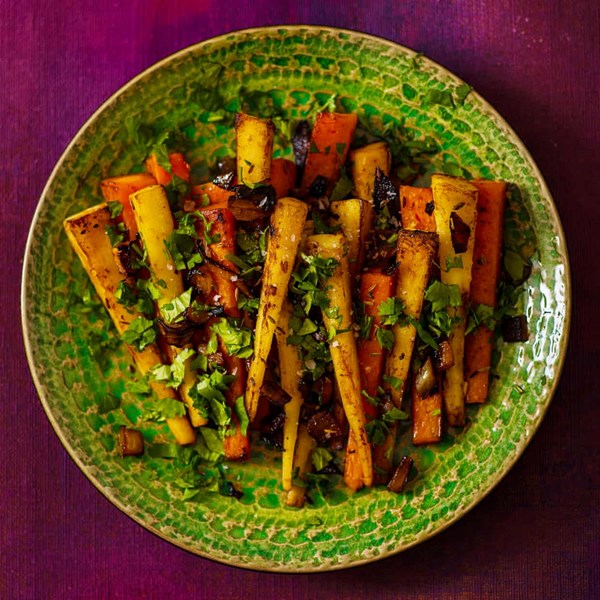 Pan-roasted parsnips and carrots with cumin butter
