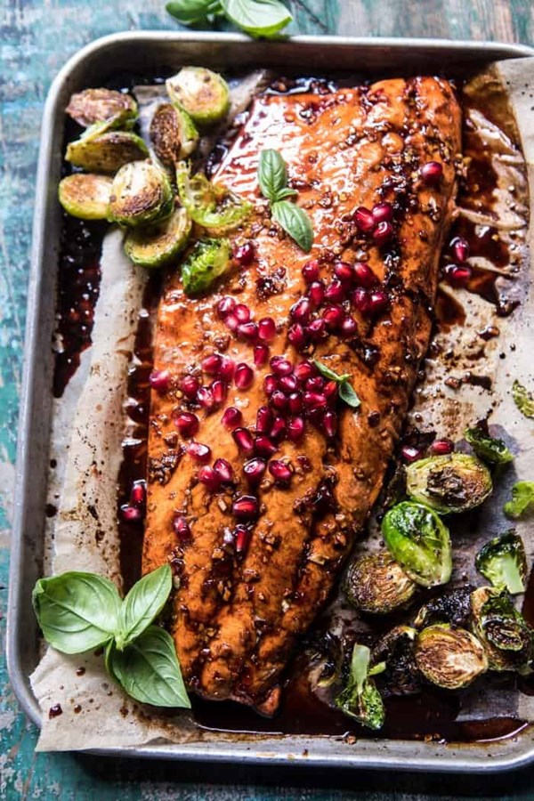 Pan roasted pomegranate glazed salmon