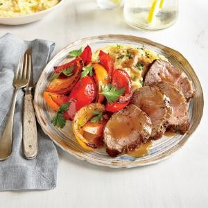 Pan-roasted pork tenderloin and peppers