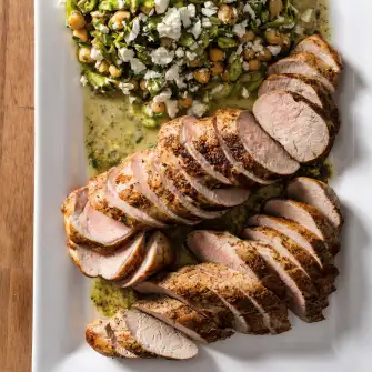 Pan-roasted pork tenderloin with spring asparagus salad