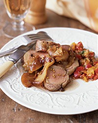 Pan-roasted pork with apple chutney and pepper relish