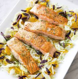 Pan-roasted salmon with fennel and orange salad