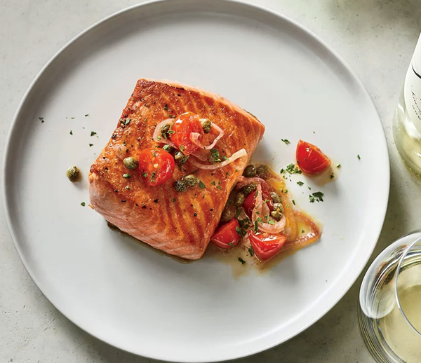 Pan-roasted salmon with tomato vinaigrette