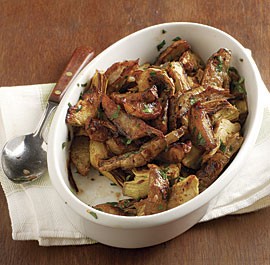 Pan-roasted sunchokes and artichoke hearts with lemon-herb butter