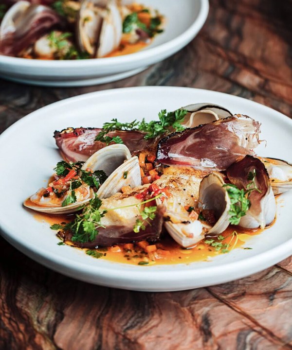 Pan-roasted tarakihi with clams & Epicoria lamb mihi [Rachel Priestley]