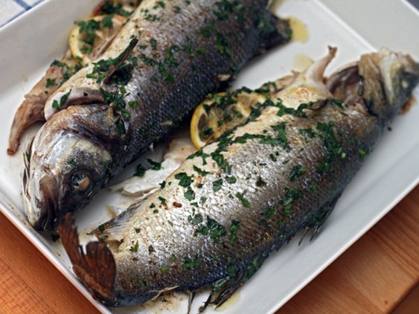 Pan-roasted whole branzino