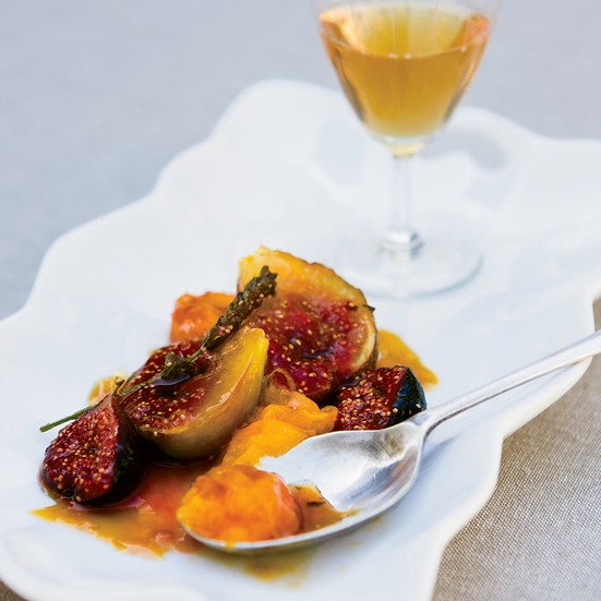 Pan-seared apricots and figs with honey and lavender