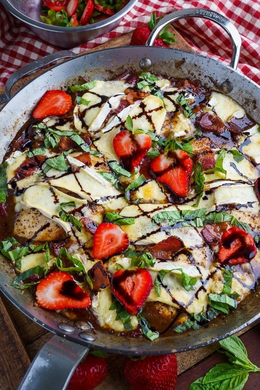 Pan seared balsamic strawberry chicken and Brie