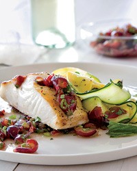 Pan-seared black cod with grape salsa