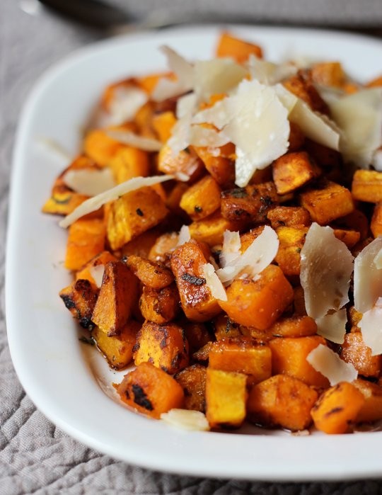 Pan-seared butternut squash with balsamic & Parmigiano shards