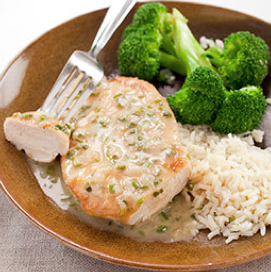 Pan-seared chicken breasts with lemon and chive pan sauce