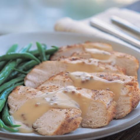 Pan-seared chicken with mustard sauce