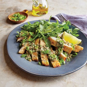 Pan-seared chicken with pecan-scallion gremolata